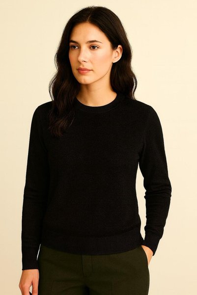 Women's Premium Crew Neck Soft Textured Knit Sweater Black