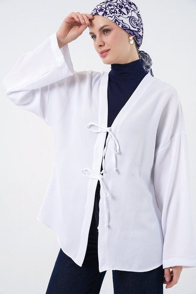 Linen Hijab Kimono 5968 - White