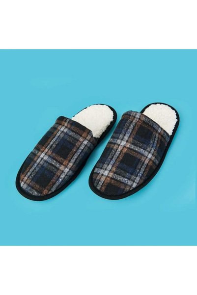 Soft Plaid Slippers - Black - Size 42