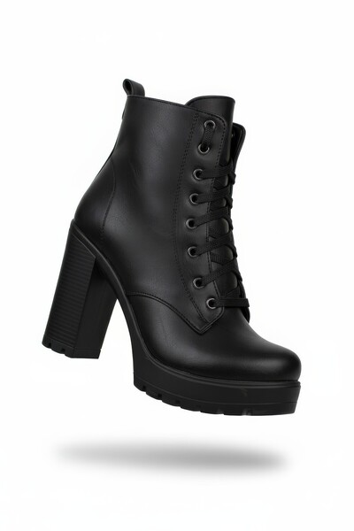Leather Women's Black High-Heeled Boots 0012sp01