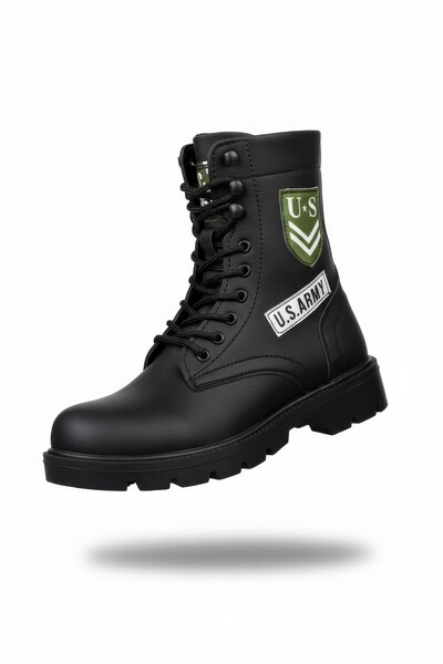 Black Unisex Biker Boots 0012538