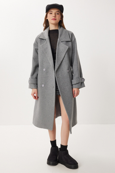 Double-Breasted Collar Belted Cashmere Coat Ldw0007 Cloud Gray
