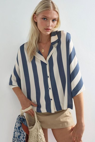 BUSEM Relaxed Fit Striped Buttoned Shirt