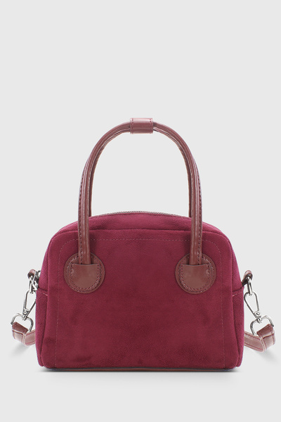 Burgundy Suede Mini Hand and Shoulder Bag - Zippered, Adjustable Strap
