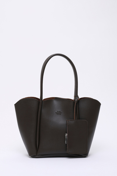 Brown Color Shk122 Faux Leather, Snap Fastener, Makeup Bag, Wallet, Hand, Arm and Shoulder Bag