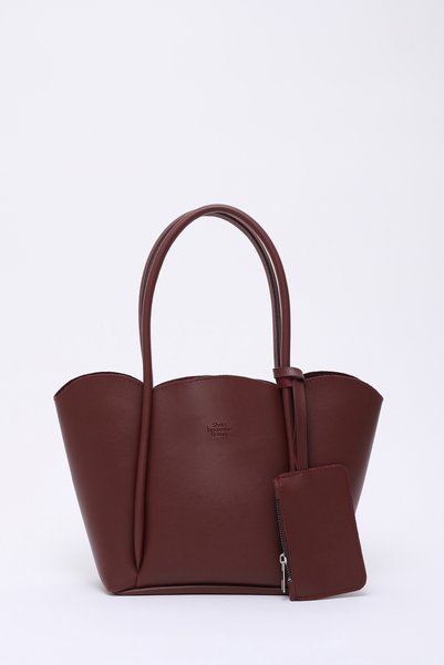 Burgundy Shk122 Faux Leather, Snap Fastener, Makeup Bag, Wallet, Hand, Arm and Shoulder Bag