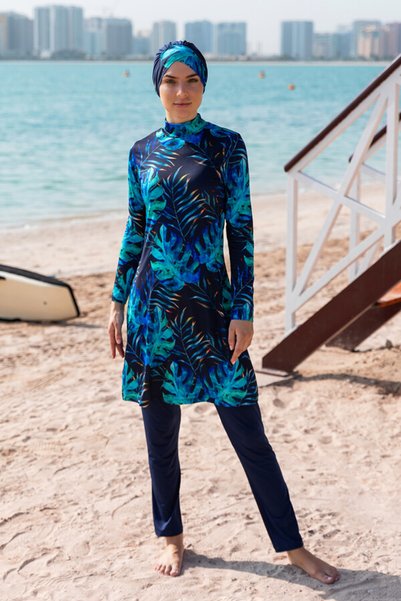 Lycra Full Coverage Modest Swimsuit R056 Tropical