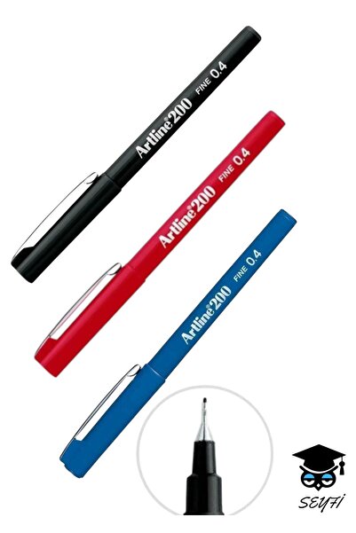 artline 200n 0.4 mm сет фини фломастери 3 парчиња црна сина црвена