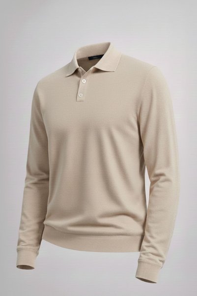 Men's Basic Loose Cream Polo Collar Sweater