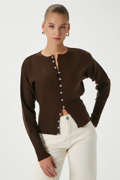 Women's Aria Premium Viscose Soft Brown Knitwear Cardigan