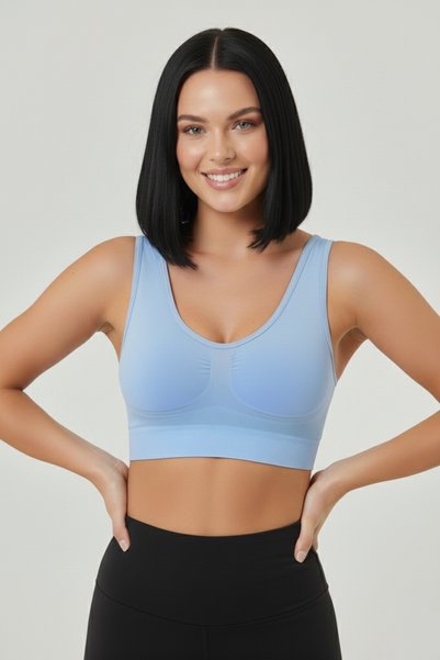 Rosella Model Breast Reducer Thick Strapless Bra Ice Blue Color