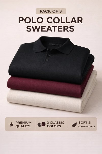Men's Winter Polo Collar 3-Piece Knit Sweater