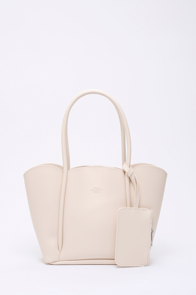 Cream Shk122 Faux Leather, Snap Fastener, Makeup Bag, Wallet, Hand, Arm and Shoulder Bag
