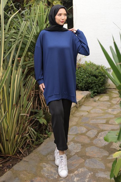 Navy Blue Crew Neck Modal Tunic
