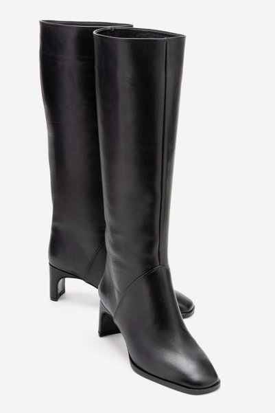 Taly Black Skin Genuine Leather Women's Block Heeled Boots
