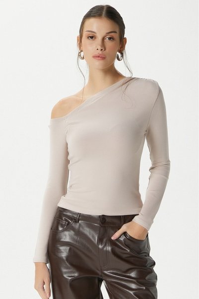 Women's Maje Lux Touch Shoulder Detail Beige Blouse