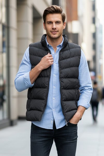 Men's Lined Puffer Vest 7065 Black