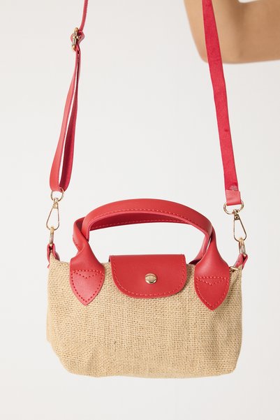 Women's Red Mini Size Strap Straw Hand and Crossbody Bag