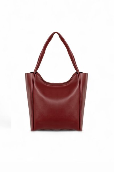 Women's Burgundy Double Handle Faux Leather Shoulder Bag