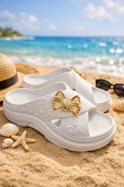 Calx High Heeled Women's Slippers with Butterfly Detail