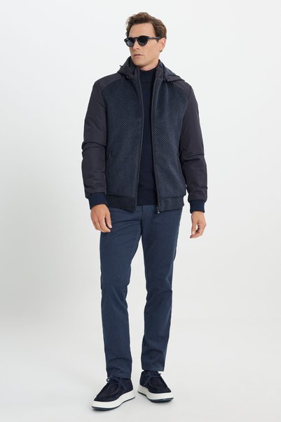 Navy Blue Standard Fit Regular Cut Mock Neck Coat