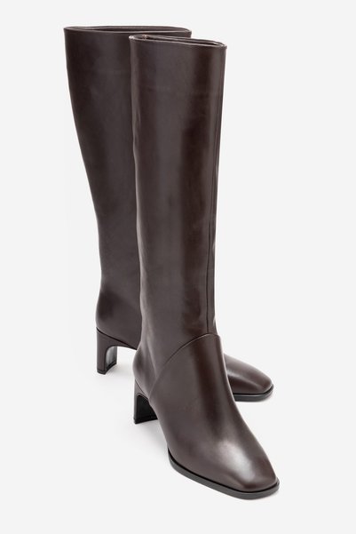 Taly Brown Skin Genuine Leather Women's Block Heeled Boots
