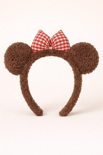 Brown gingham bow ears crown