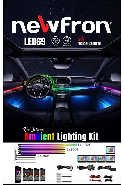 By Reis Audio Nf-Led69 XL ново екстра долго амбиентално осветлување за во автомобил со 64 бои и подвижен ЛЕД