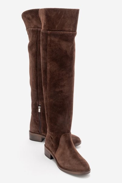 PETYA Brown Suede Genuine Leather Women's Knee-High Boots