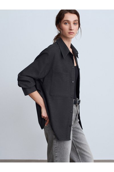 50537 Knitted Oversized Shirt-Black