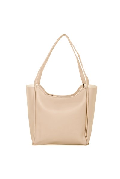 Women's Cream Double Handle Faux Leather Shoulder Bag