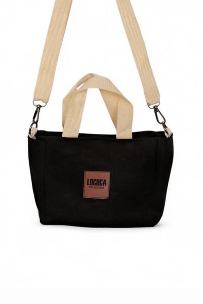 Women's Black Textile Strap Hand and Shoulder Bag