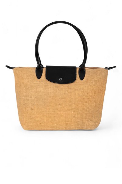 Women's Black Medium Size Strap Straw Hand and Shoulder Bag