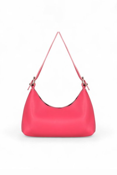 Women's Fuchsia Faux Leather Baguette Hand and Shoulder Bag