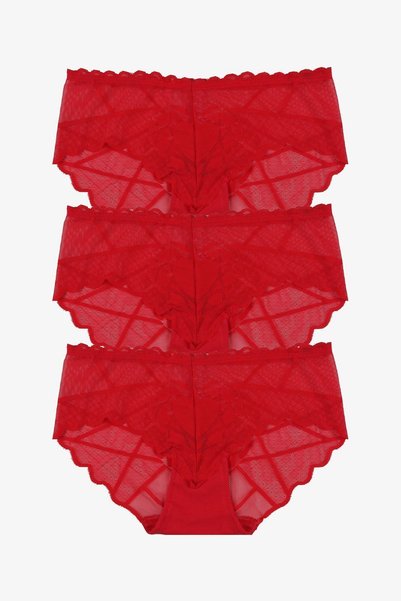 Women's 3-Piece Heart Detailed Lace Panties