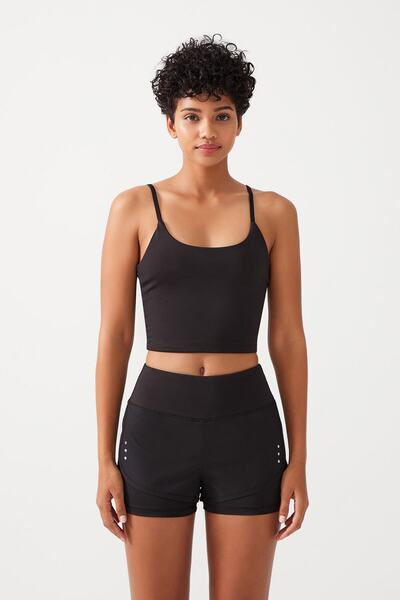 Women's Black 2 Layer Sports Shorts - Tights with Shorts 2in1