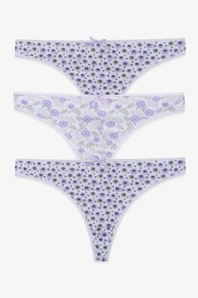Women's 3-Piece Cotton Patterned Thong