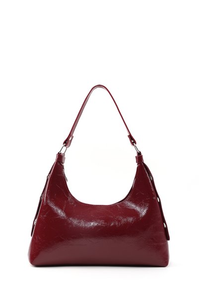 Crinkled Textured Burgundy Shk82 Baguette Model Single Compartment Women's Faux Leather Hand and Shoulder Bag