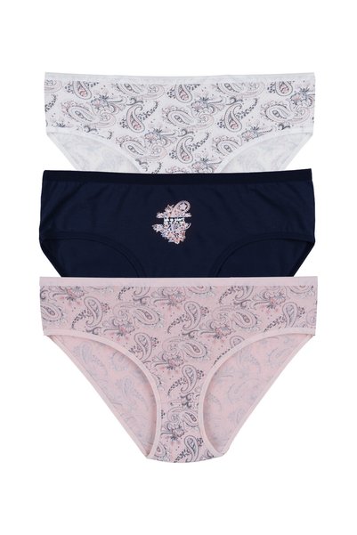 3-Piece Patterned Cotton High Waist Bato