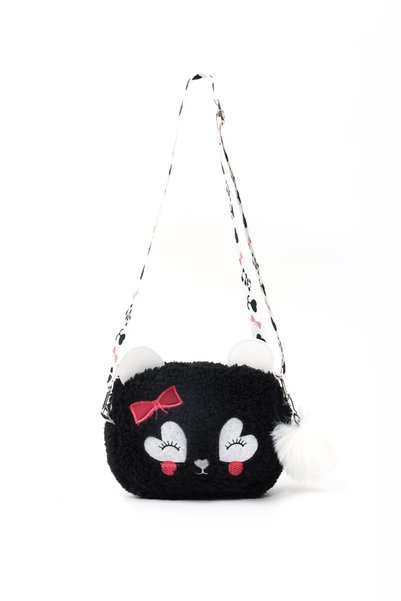Black Shk285 Plush Fabric, Embroidered, Zippered Single Compartment Girl's Bag