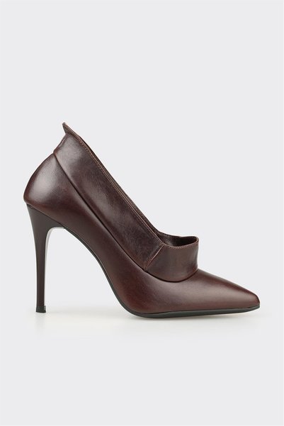Brown Leather Women's High Heel Shoes