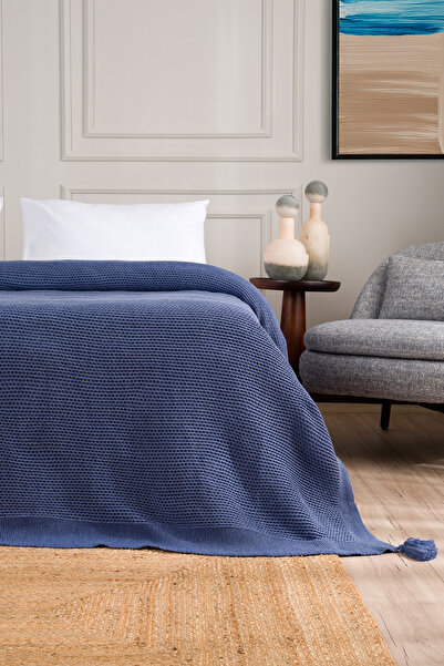 Miel Indigo двојно ќебе со пом-поми на рабовите 200x220 37115