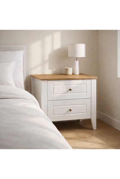 Mona Nightstand - White / Basket