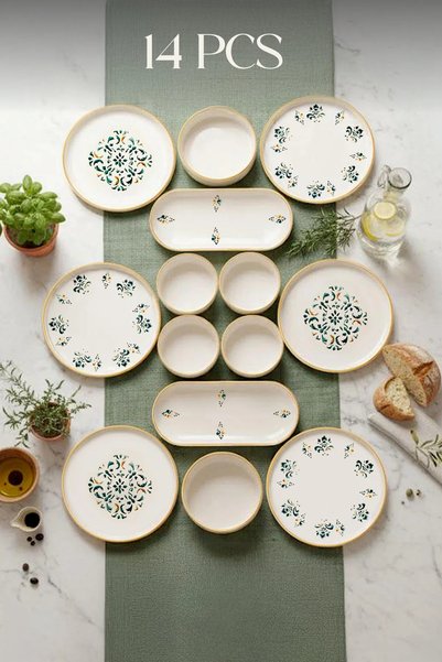 14 Piece 6-Person Sila Stackable Breakfast Set - Luxury Breakfast Presentation Set Plate