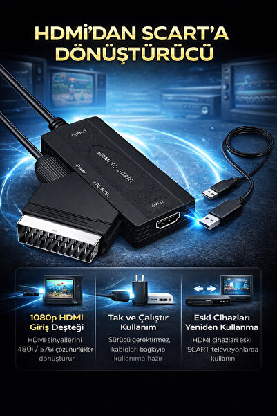 HDMI до SCART конвертор со поддршка за 1080p, компатибилен со PAL NTSC, за стари ТВ, VHS, DVD | ZR1127