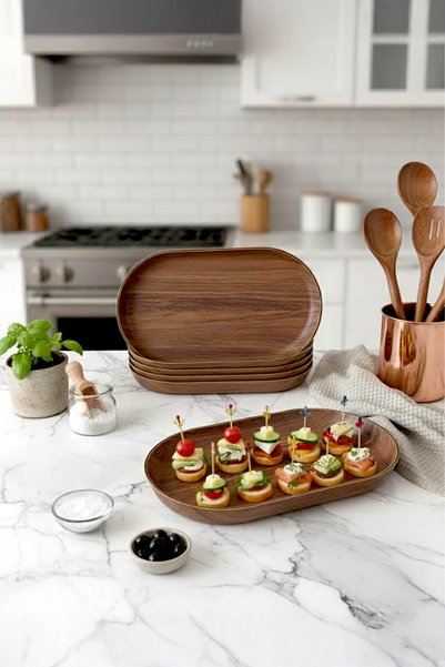 Wood-Look Oval Stylish Serving Canoe Plate-Breakfast And Decorative Serving Plate 24 CM