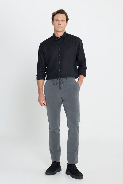 Anthracite Slim Fit Slim Fit Patterned Trousers with Side Pockets and Elastic Waist