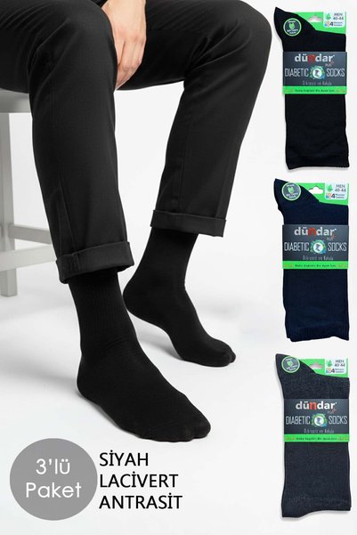 Unisex 40-44 Bamboo Socks Dündar Candy Socks Stitch-Free 3-Piece Pack 6982 Black-Navy Blue-Anthracite