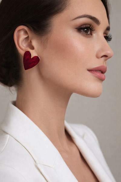 Women's Heart Earrings Red