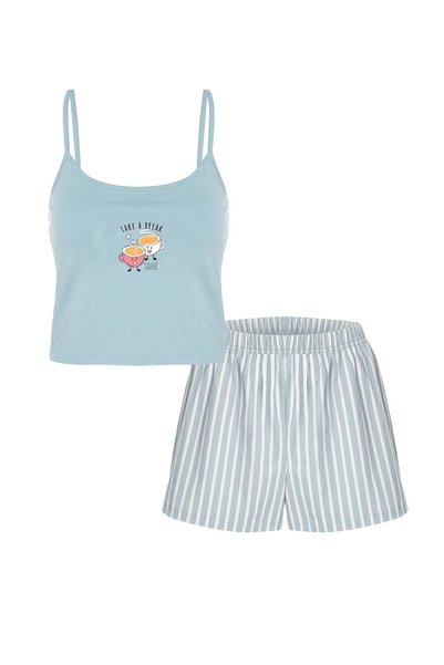 Women's Cotton Striped Patterned Rope Strap Shorts Pajama Set